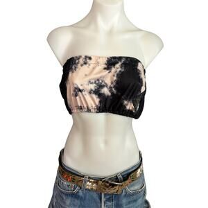 Tie Dye Bandeau Tube Top Cropped Black One Size S-M-L One a Kind Upcycled Skull